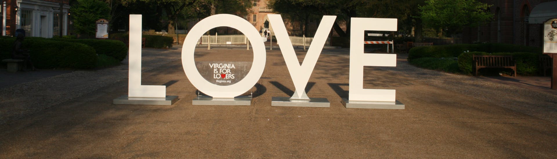 Large letters that spell out L O V E with Virginia is for Lovers in the middle of the O with a heart.
