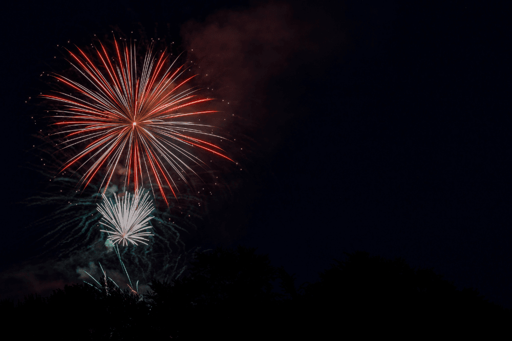 Bright fireworks in a dark sky